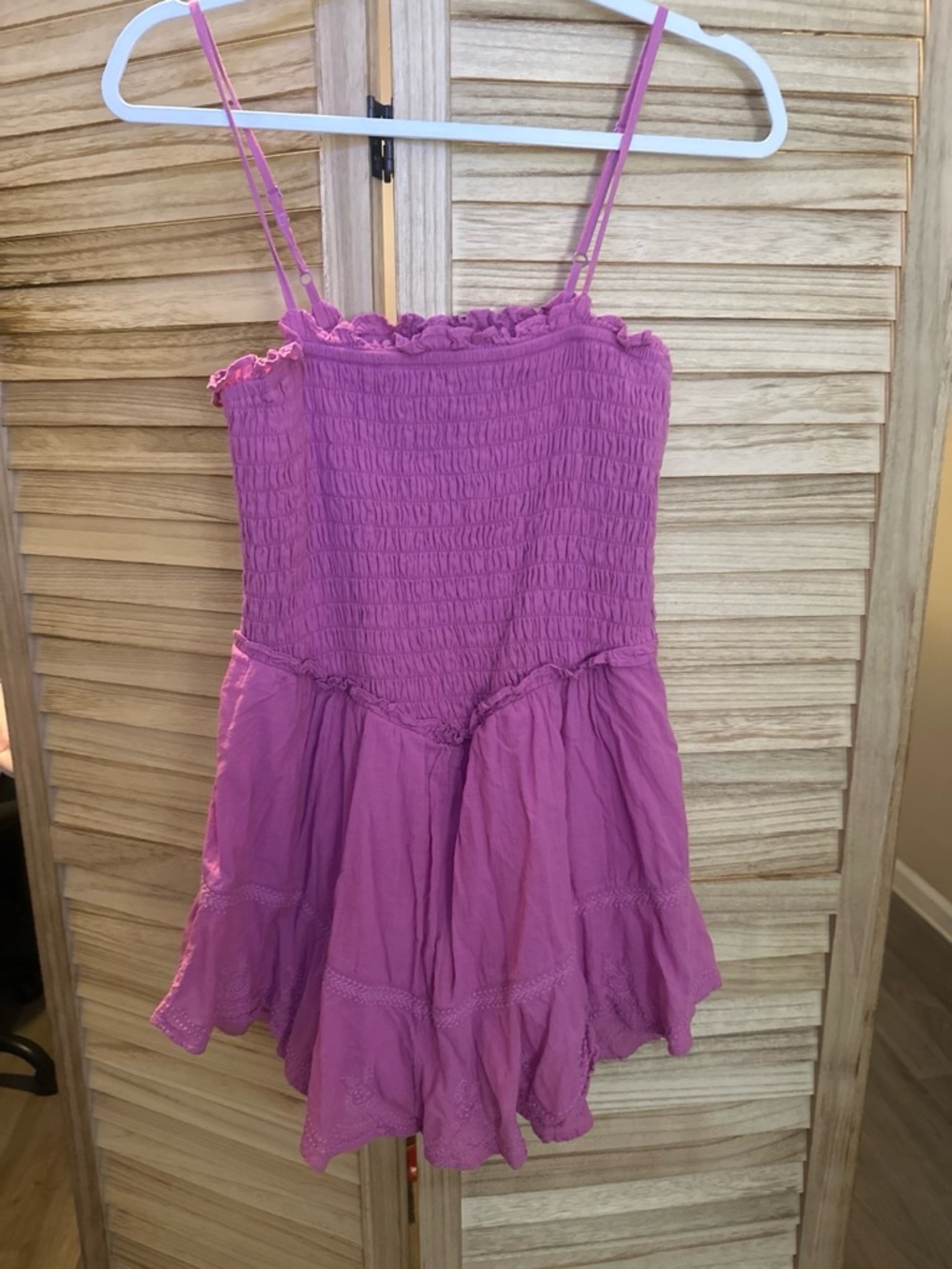 Women’s ' purple  Smocked Romper  with Ruffle Trim